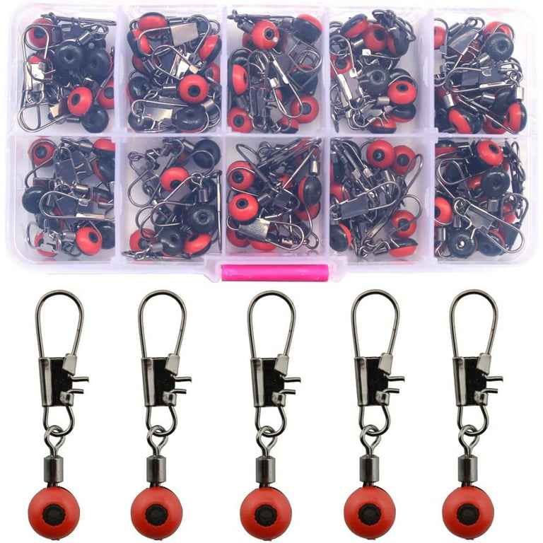 3 Color Fishing Line Slides Hook Shank Clip Connector Swivels Fishing Beads  Small Fishing Accessories Kit(Red, 100pcs)