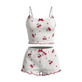 thumbnail image 6 of Naotn Women Rib Knit Pajama Sets for Women Graphic Print Cropped Camisole and Ruffle Hem Shorts Casual Satin Lounge Set, 6 of 8