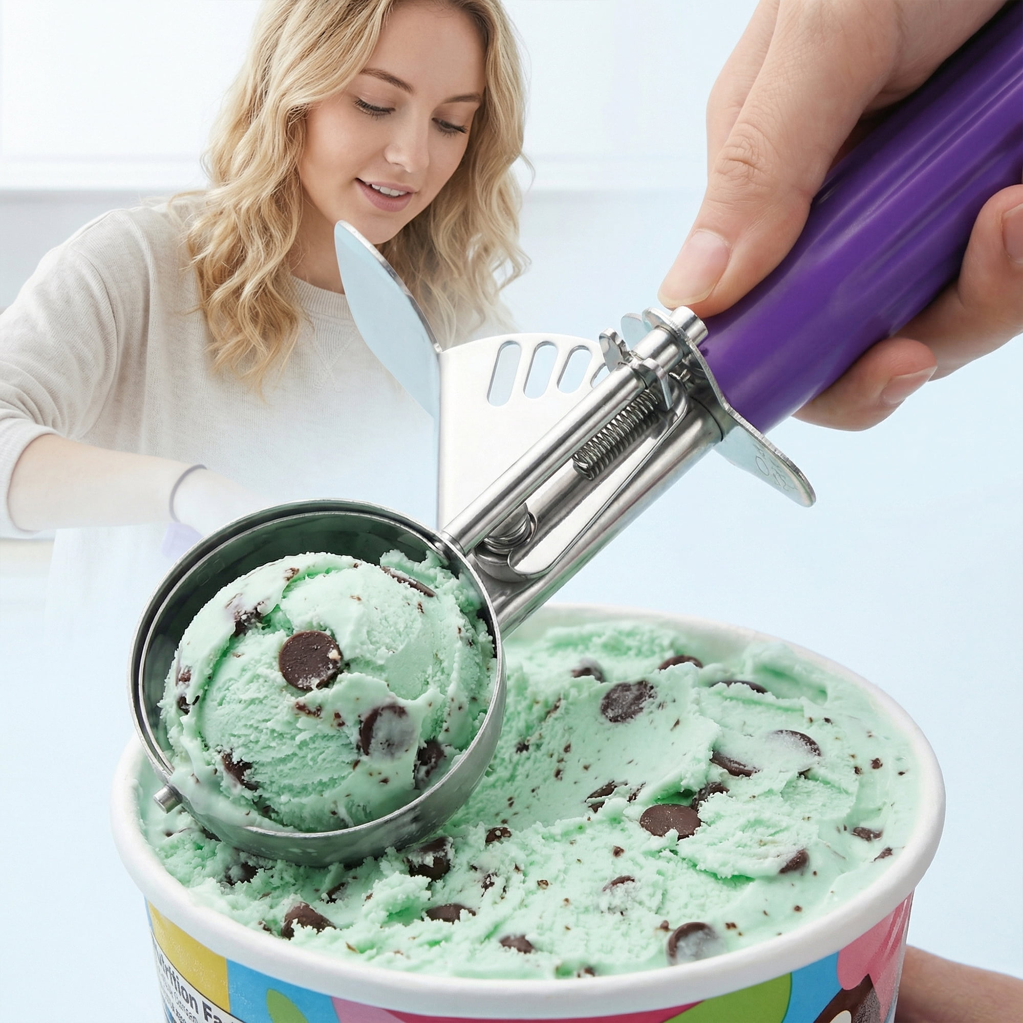 Unique Bargains Stainless Steel Ice Cream Scoop Purple 7.7in