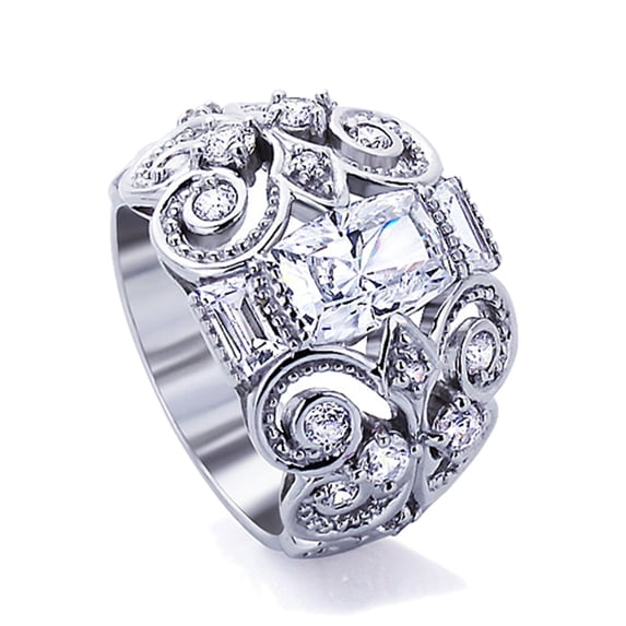 Sterling Silver Wedding Ring Celtic Design, Special Cut CZ Anniversary Ring