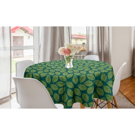 

Botanical Round Tablecloth Rhythmic Tropical Tree Leaves Lines Fresh Spring Nature Tone Print Circle Table Cloth Cover for Dining Room Kitchen Decor 60 Yellow Green Dark Teal by Ambesonne