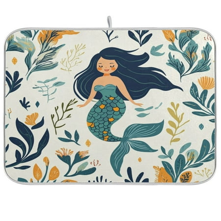 

Kitchen Drying Mat 18x24In Drying Dish Mat Dish Drying Mats Kitchen Countertop Multi-Function Drain Drying Mat Kitchen Table Beautiful Cartoon Mermaid