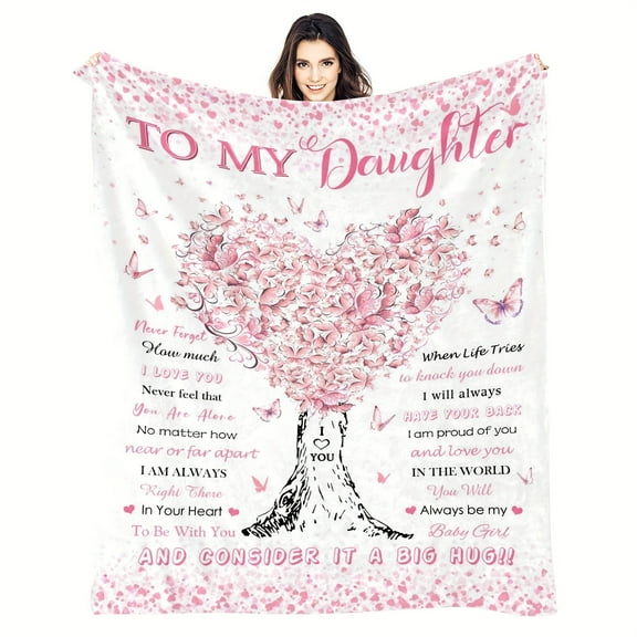 Daughter Gift Throw Blanket - Soft Flannel Pink Tree Design with Heartfelt Message, Perfect for Birthday, Graduation, Christmas, Wedding, or Quinceanera - Warm & Cozy