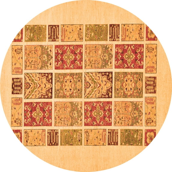 Ahgly Company Indoor Round Abstract Orange Modern Area Rugs, 4' Round