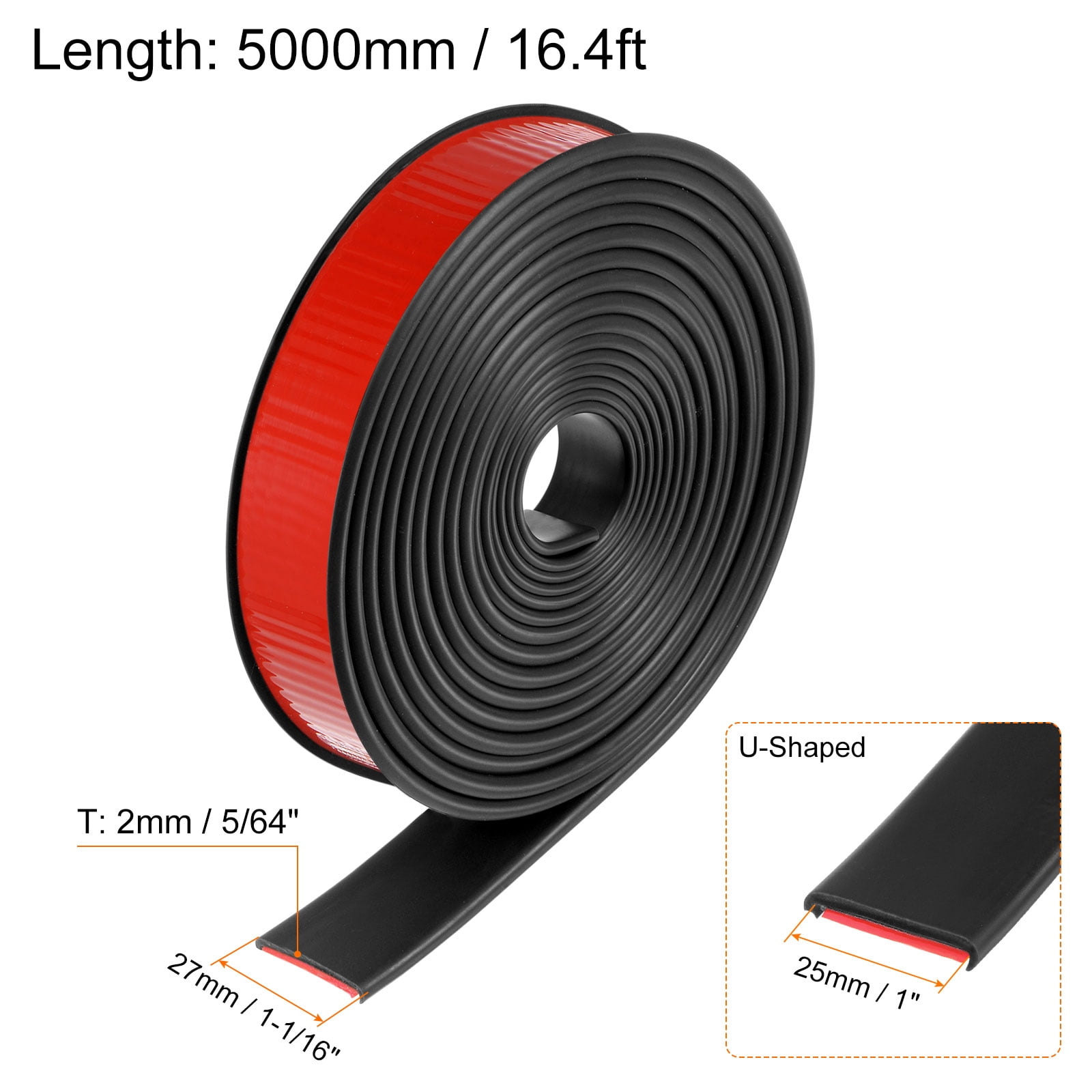 Uxcell 25mm x 5000mm Flexible TPE Self Adhesive U-Shape Veneer Edging Edge Banding Black