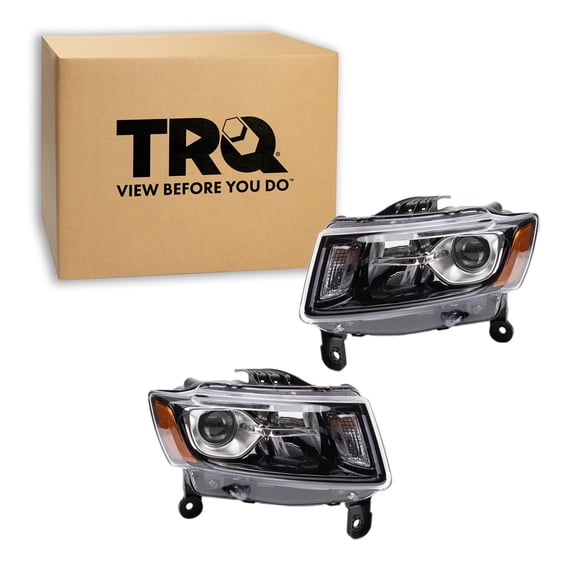 TRQ 2 Piece Headlight Assembly Set Driver & Passenger Side Fits Jeep Grand Cherokee 2014-2016 CH2502308 CH2503308 68236108AE 68236109AE