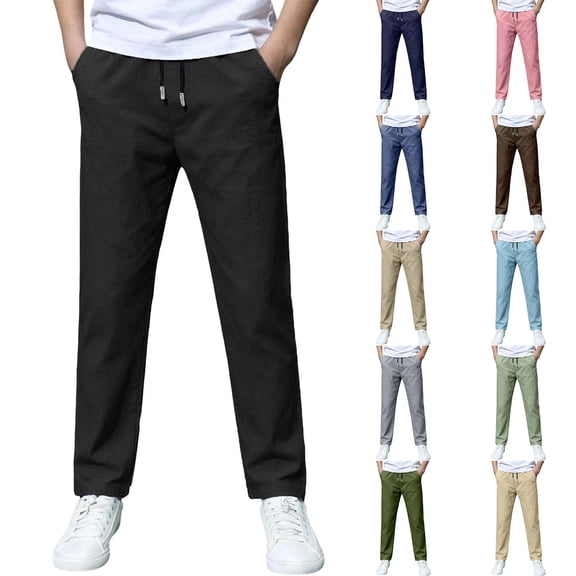 TGPMGRZ Boys Uniform Pants Elastic Waist Drawstring Summer Casual Chino Joggers Youth Kids Back to School Clothes