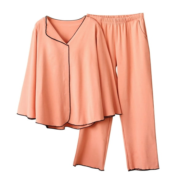 Enjoytime Womens Pajama Sets Soft Comfy Pj Lounge Sets Long Sleeve Solid Color Top and Pants Pjs Loungewear Winter 2 Piece Women Clothing