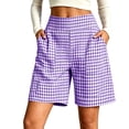 thumbnail image 2 of Karymi Capri Pants for Women High Waist Gingham Bermuda Shorts, Back Elastic Waist Wide Leg Plaid Casual Shorts with Side Pockets, Summer Beach Vacation Shorts Jeans for Women, 2 of 6