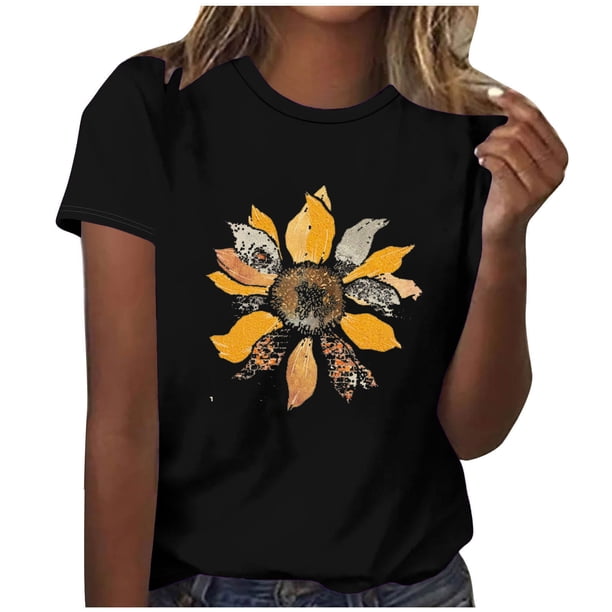 Tops Cortos para las Mujeres Blusas Impresas Manga Corta Cuello Redondo, Tops de Blusa para las Mujeres Primavera Verano Casual