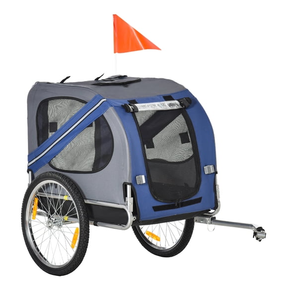 Dog Bike Trailer, Aosom Pet Carrier Wagon for Bicycle, Large Off-Road Wheels, Blue/Grey Blue   Steel