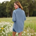thumbnail image 4 of Women's Denim Shirt Long Sleeve Button Down Jean Shacket Top with Pockets, L, 4 of 7