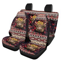 Renewold American Tribal Highland Cow Sunflower Red Car Seat Covers Full Set, Front & Back Car Seat Cover Set Auto Interior Accessories Decor Universal Fit for Cars Trucks SUV Van