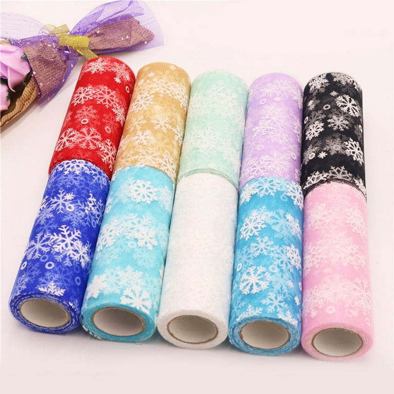 15cm 10Yards Christmas Snowflake Tulle Roll Glittering Organza Gauze Snowflake Ribbon for Christmas Decoration Gift Wrapping par