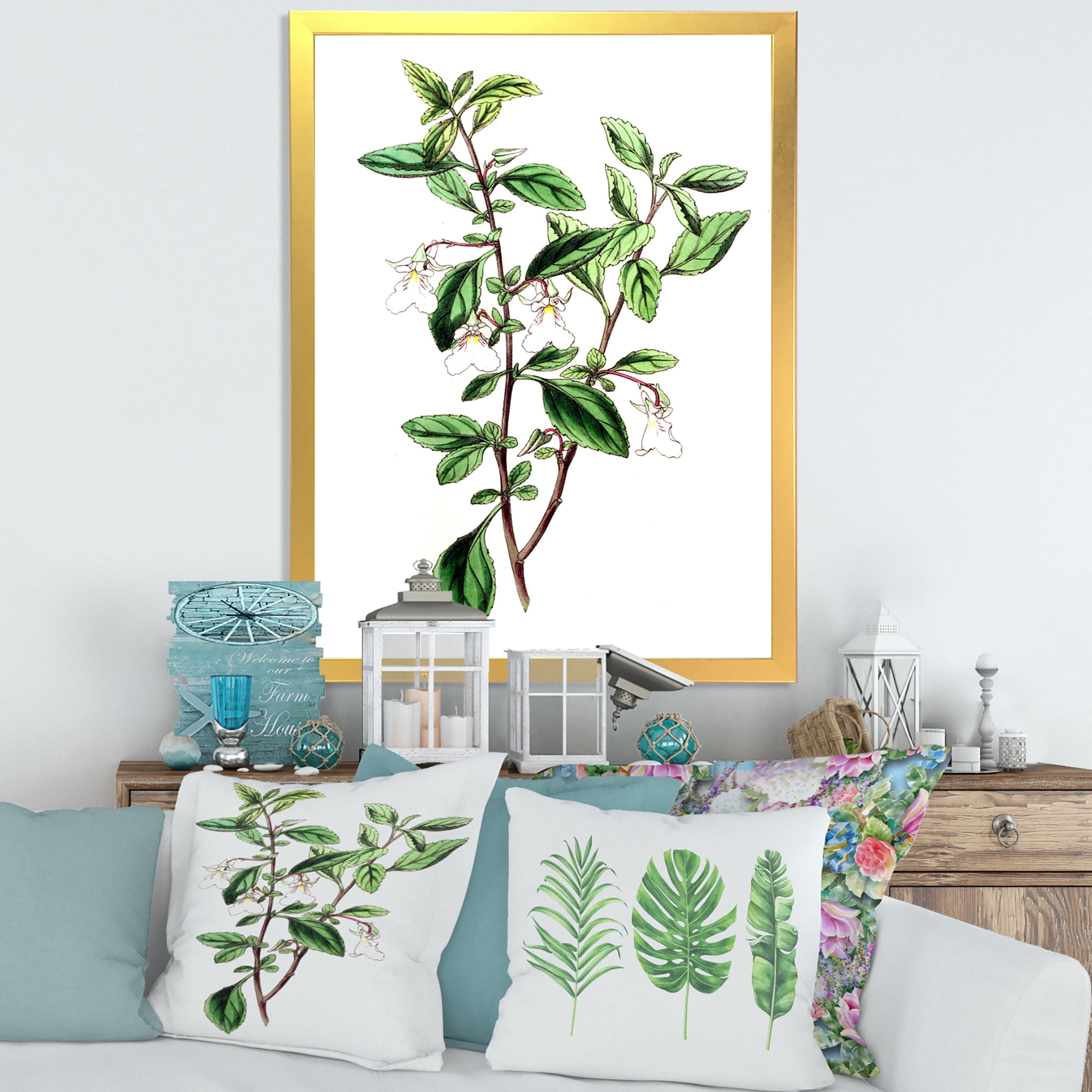 Designart 'Ancient Green Leaves Plants VII' Traditional Framed Art Print