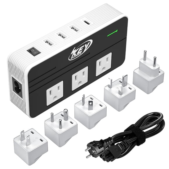 Key Power 230-Watt Step Down 220V to 110V Voltage Converter & International Travel Adapter/Power Converter with USB-C Port 18W - [Use for USA Appliance Overseas in Europe, AU, UK