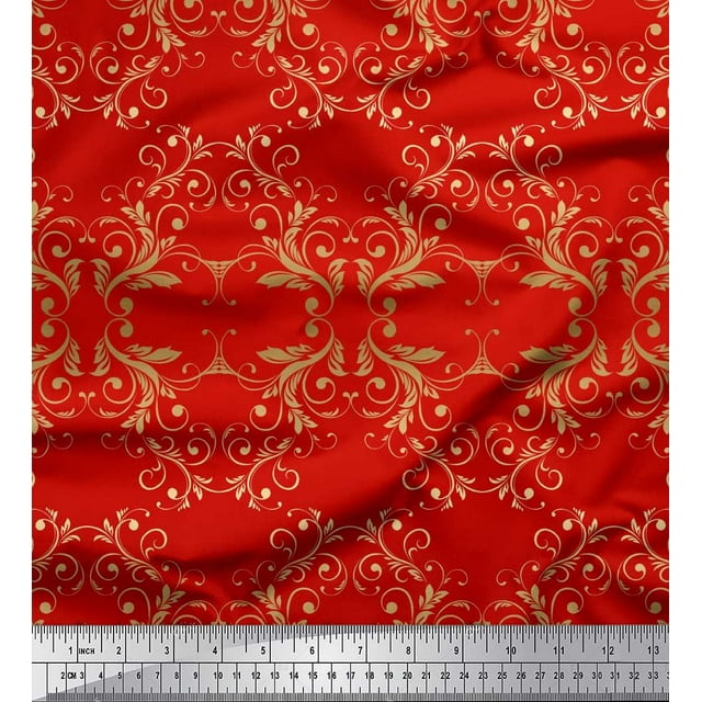 Soimoi Rayon Crepe Fabric Filigree Damask Printed Fabric 1 Yard 46 Inch Wide