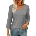 thumbnail image 6 of Casual 3/4 Sleeve Tops for Women Scoop Neck T Shirts Solid Color Summer Fall Spring Loose Tee Tshirts (XL, Gray), 6 of 7