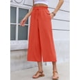 thumbnail image 3 of Chiclily Women's Wide Leg Capri Pants Summer High Waisted Palazzo Trousers Coral Drawstring Cropped Pants with Pockets, Size L, 3 of 7