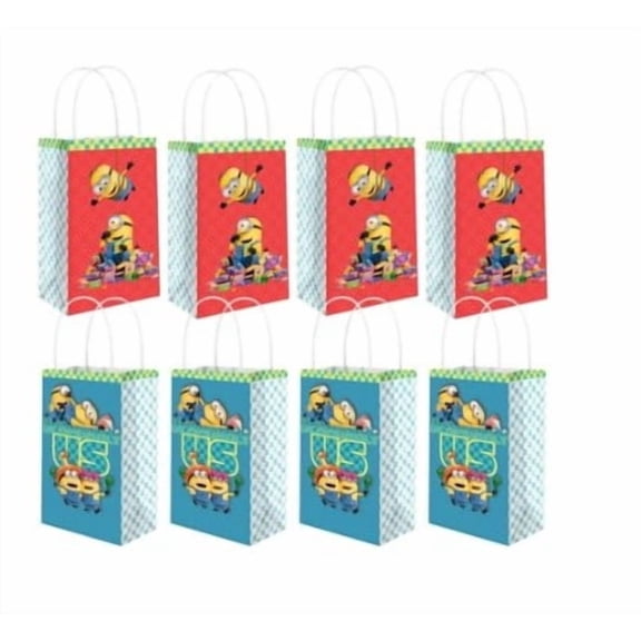 Vibrant Multicolor Despicable Me Printed Paper Kraft Bags 8.25" x 5" (Pack of 8) Perfect for Parties, Gifts & Goodies