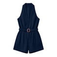 thumbnail image 6 of Costeam Womens Halter Wrap V Neck Belted Short Romper with Side Patch Pockets Elastic Waist Lightweight Woven Fabric Solid Color Casual Short Jumpsuit Multi Color, 6 of 6
