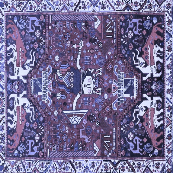 Ahgly Company Machine Washable Indoor Square Animal Blue Traditional Area Rugs, 6' Square