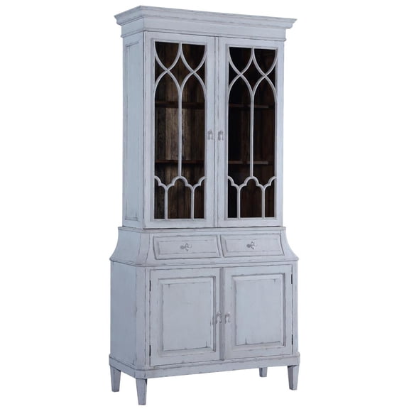 Elegant Rosalind China Cabinet | Antiqued White, Solid Wood