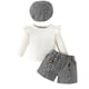 thumbnail image 1 of Gibobby Conjunto de 3 piezas de pantalones de otoño para Niñas pequeña, Top de manga larga con volantes + Mini pantalones cortos de pata de + sombrero de (Blanco, 6-9 Meses), 1 of 5