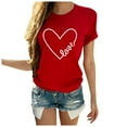 thumbnail image 1 of T-shirt Décontracté à Manches Courtes Col Rond Imprimé Lettre en Forme de Cœur pour Femmes pour la Saint-Valentin, 1 of 6