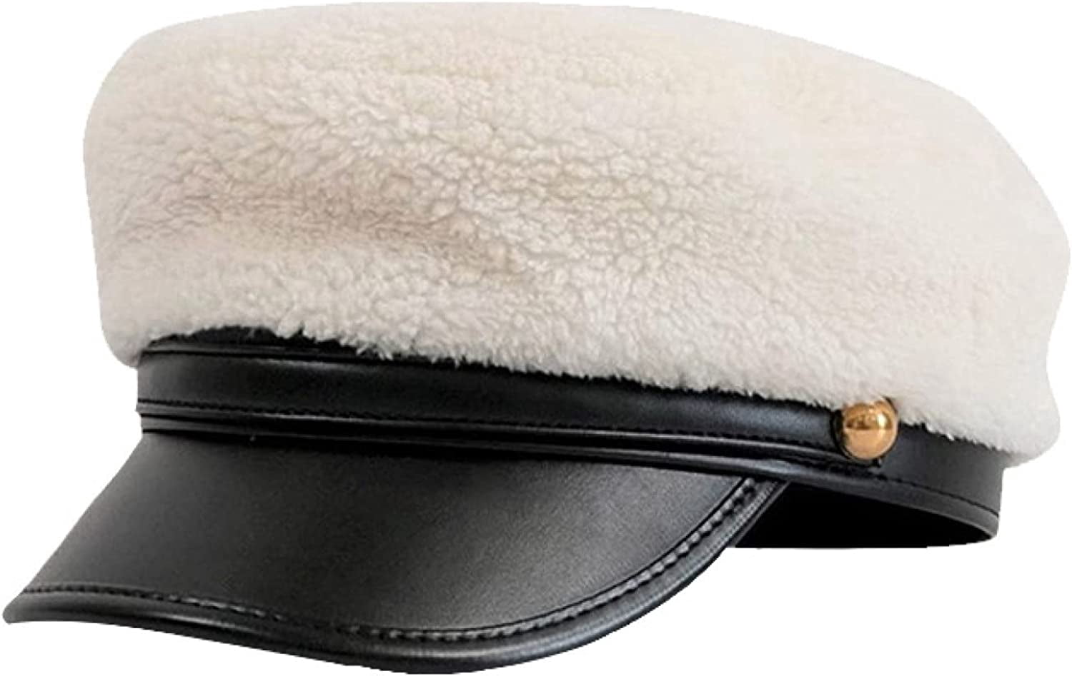 CoCopeaunts Newsboy Hats for Women White Wool Cap Black PU Leather ...