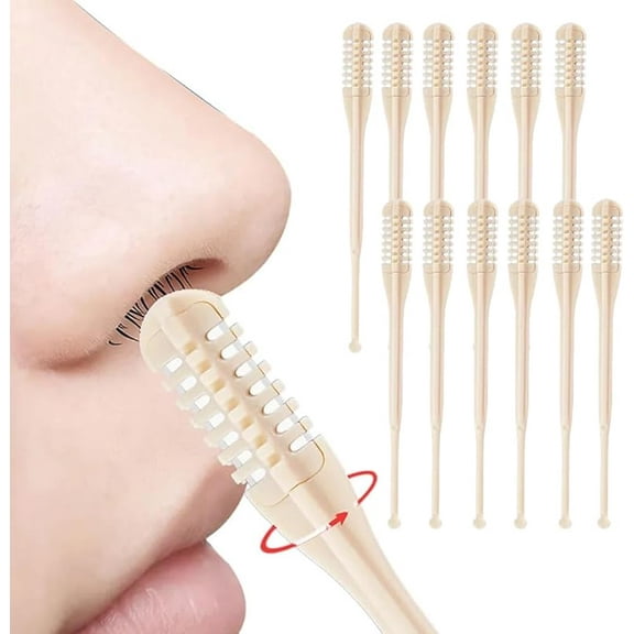 Upgraded 2-in-1 Nasal Hair Cutter, 360° Rotating Nose Hair Trimmer with Ear Picker, Double Sided Nose Hair Knife, Portable Nostril Hair Remover Tool for Men Women (12pcs)