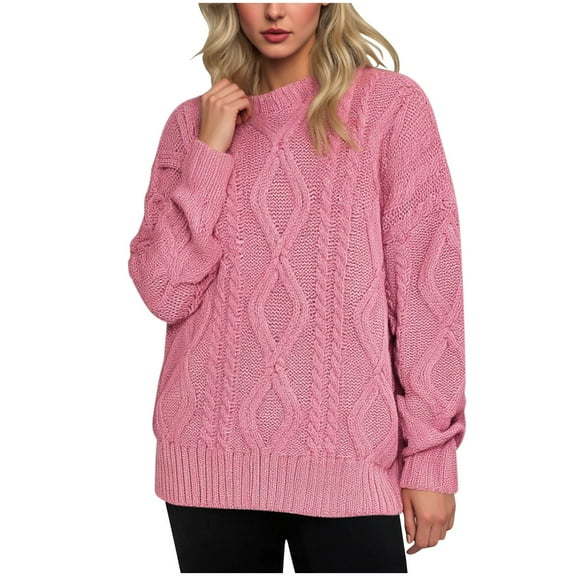 Besolor Sweaters for Women Crewneck Long Sleeve Cable Knit Casual Loose Pullover Tops Trendy Fall Winter Outfits
