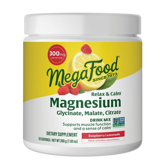 MegaFood Relax   Calm Magnesium Powder - Drink Mix - Raspberry Lemonade - 50 Servings
