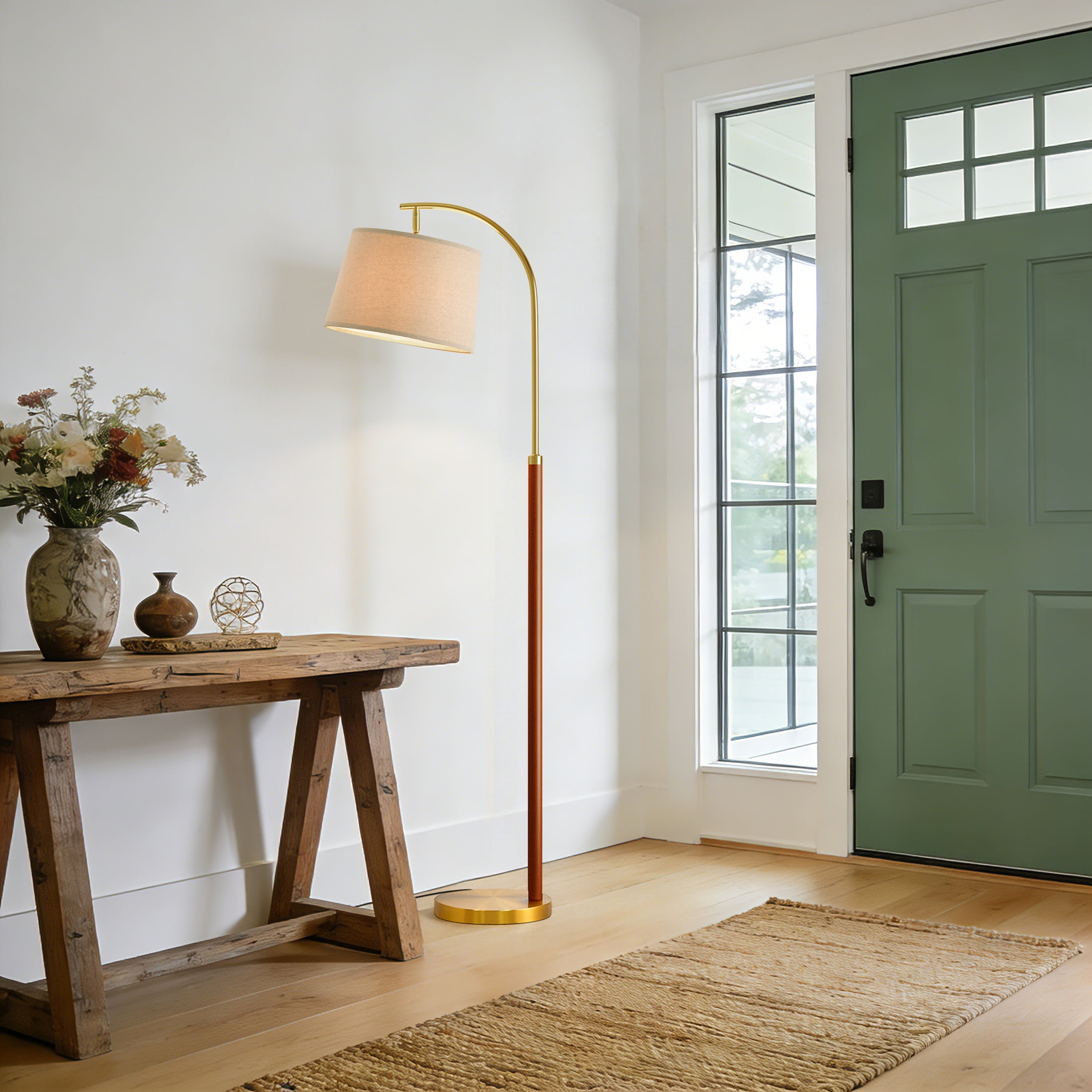 Oneach 62.5" MDF Metal Tall Floor Lamp with Lamp Shade, Farmhouse Standing Lamp for Bedroom, Living Room, Office