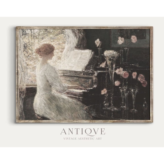 Girl Playing The Piano, Vintage Floral Artwork, Elegant Vintage Decor,815 Home Decor, 8x12 UNFRAMED