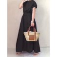 thumbnail image 3 of Robe Élégante Grande Taille pour Femmes, Robe Maxi Unie à Manches Courtes et Col Rond avec Ceinture, 3 of 7