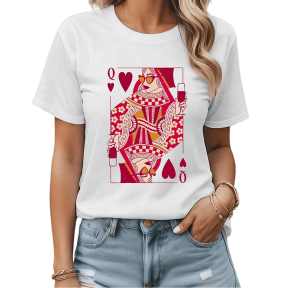 Fun Queen Of Hearts Drinking Graphic Tees Womans T shirt Black/White S-5XL Shirts Casual Party Tops