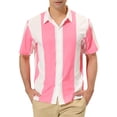 thumbnail image 1 of INSPIRE CHIC Outfit Men's Striped Button Down Short Sleeve Hawaiian Color Block Shirts S Pink White, 1 of 6
