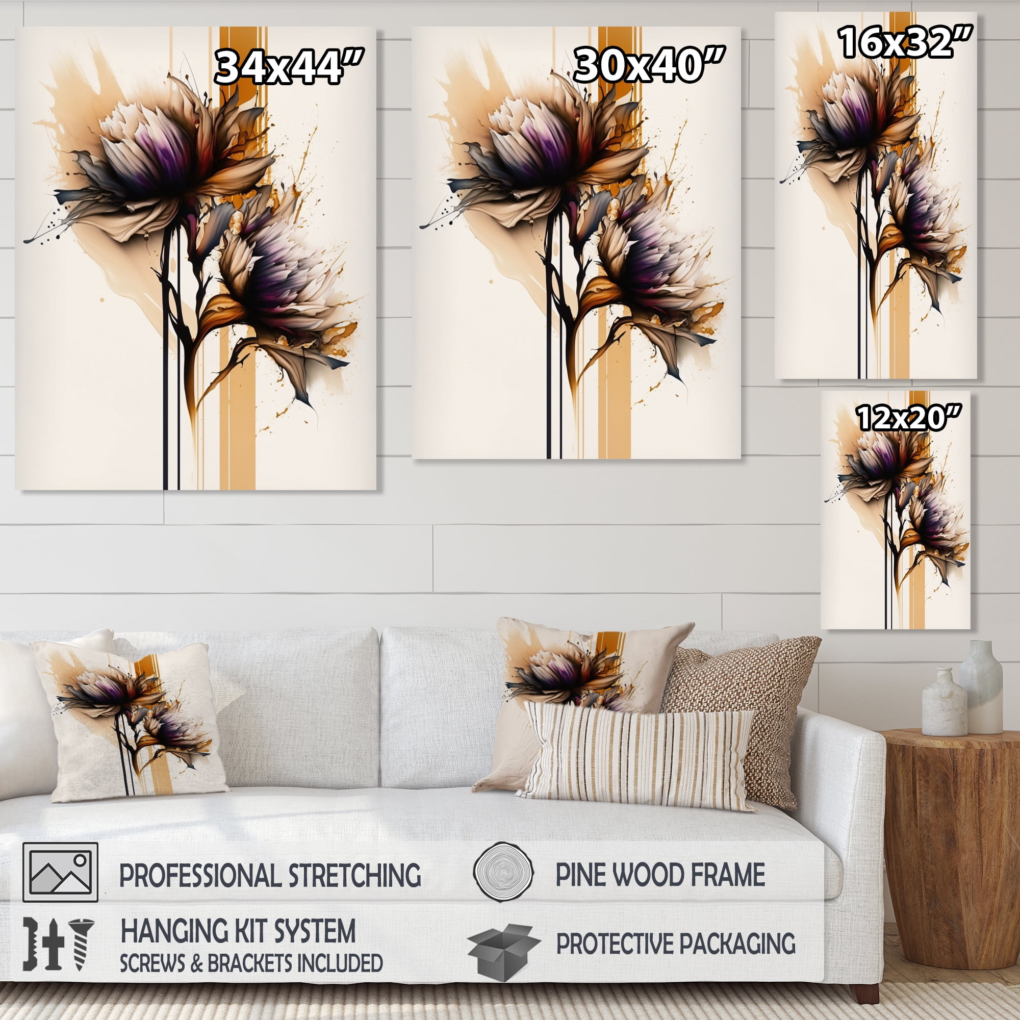 Designart Orange Dahlia Flower On Abstract Fusion III Canvas Wall Art