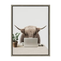 Kate and Laurel Sylvie Hi, I’m Harry, I work in Sales Framed Canvas Wall Art by The Creative Bunch Studio, 18x24 Gray, Highland Cow Animal Office Art for Walls