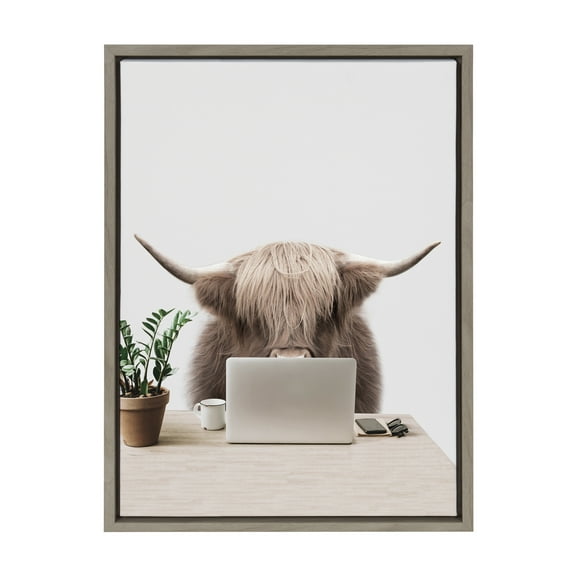 Kate and Laurel Sylvie Hi, I’m Harry, I work in Sales Framed Canvas Wall Art by The Creative Bunch Studio, 18x24 Gray, Highland Cow Animal Office Art for Walls