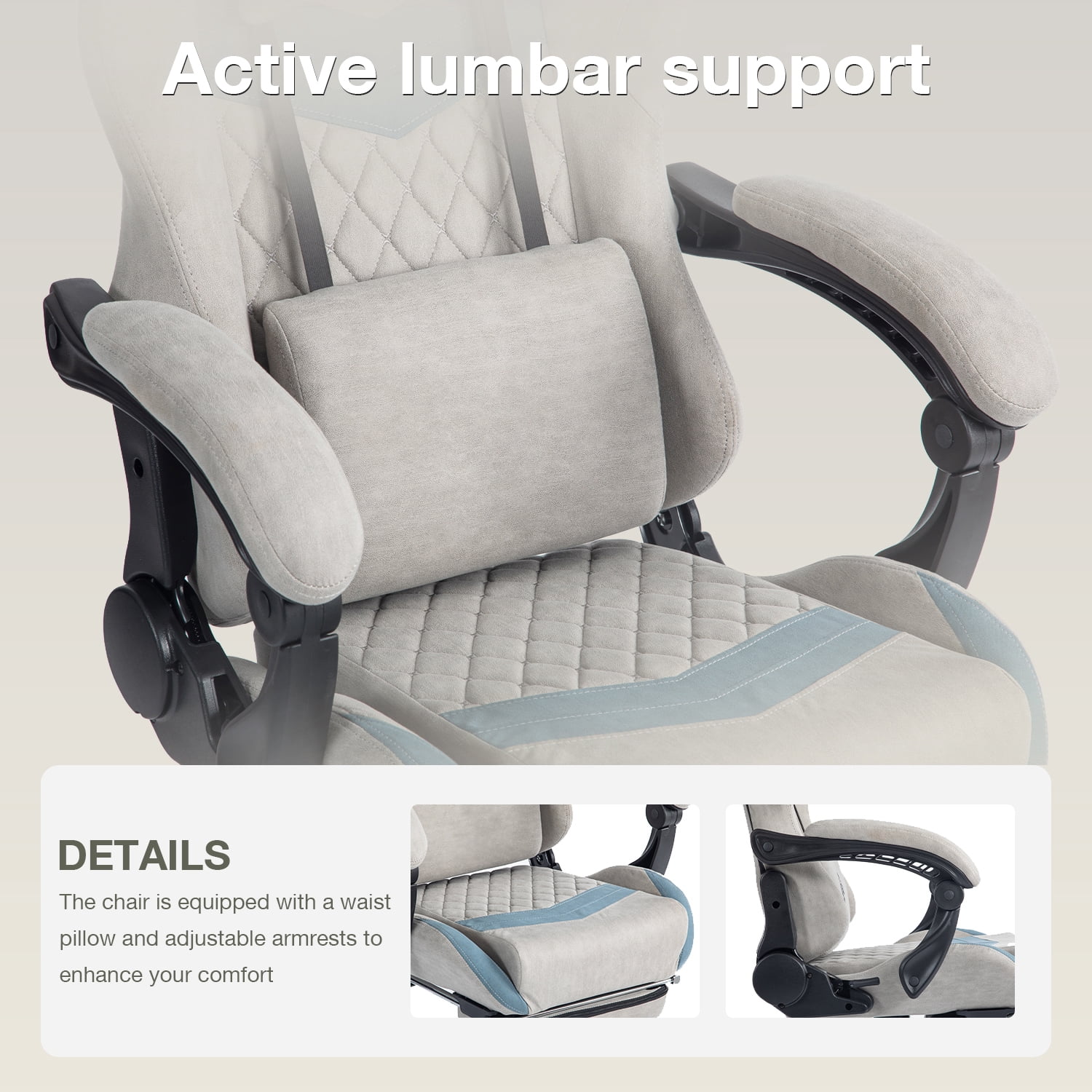 JONPONY Ergonomically adjustable esports chair, equipped with headrests and waist pillows, adjustable height, suitable for offices and gaming rooms，Grey