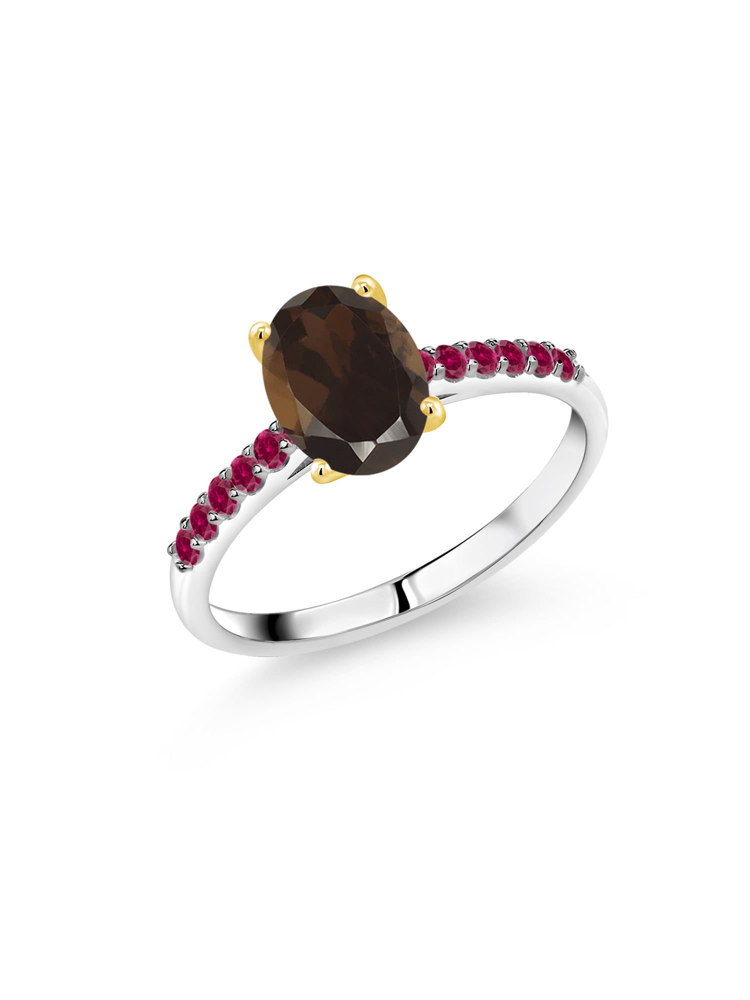 Gem Stone King 1.83 Ct Round Checkerboard Brown Smoky Quartz 18K Rose Gold Plated Silver Mens Ring
