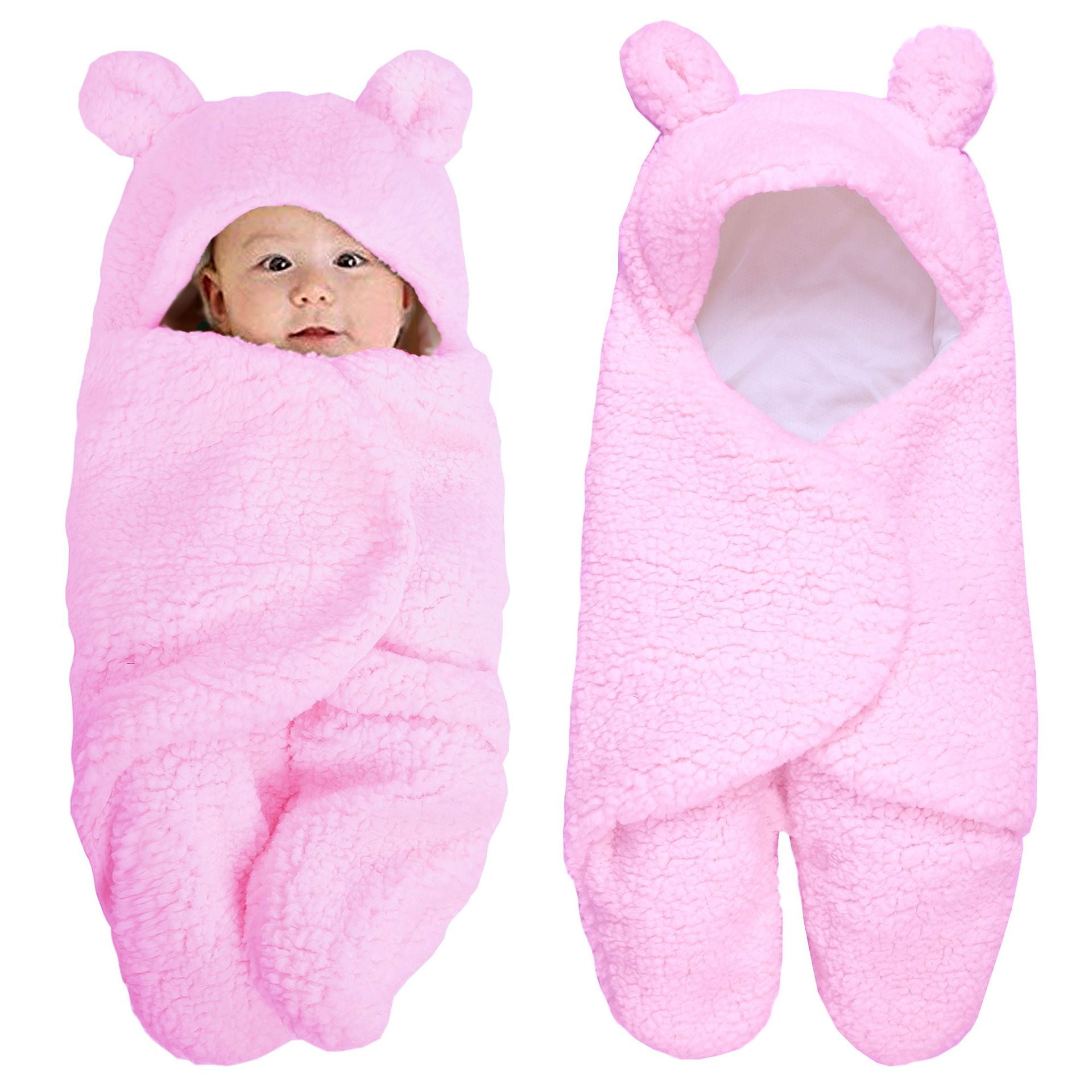 Babarla Baby Sleeping Bags Soft Plush Blanket Cute Bear Swaddle Wrap For Infant Newborns 0 6 Months Split Legged Swaddles Warmth Pink