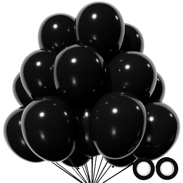 Globos de látex KUULBELA negros de 12 pulgadas y 110 unidades con 2 cintas
