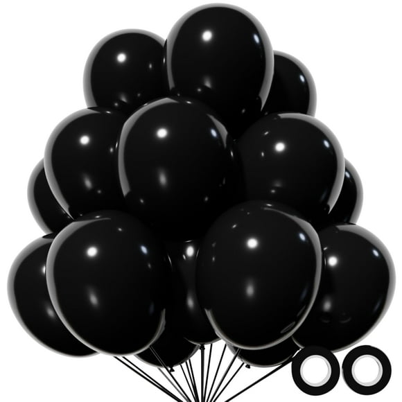 Globos de látex KUULBELA negros de 12 pulgadas y 110 unidades con 2 cintas