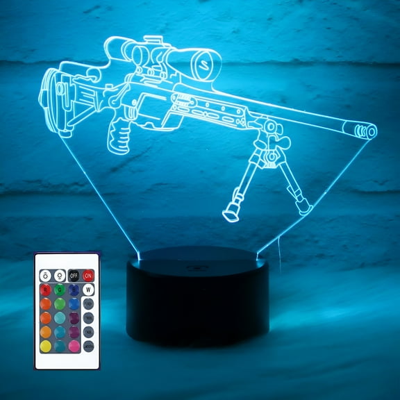 HIBIBUD 3D Illusion Gun Night Light - Remote Control,Dimmer,16 Colors Changing - USB&Battery Powered - Cool Stuff for Your Room - Gift for Gamer,Gaming Decor for Boys Room
