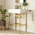 thumbnail image 5 of 24 in. L x 17 in. W Ceramic Rectangular Bathroom Console Sink in White with Golden Legs and Overflow, 5 of 16