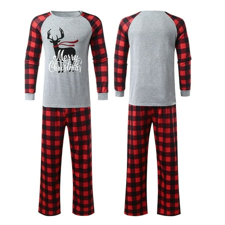 

VKEKIEO Womens Pajamas Christmas Men Plaid Deer Print Long Sleeve Tops+Pants Family Pjs Matching Set