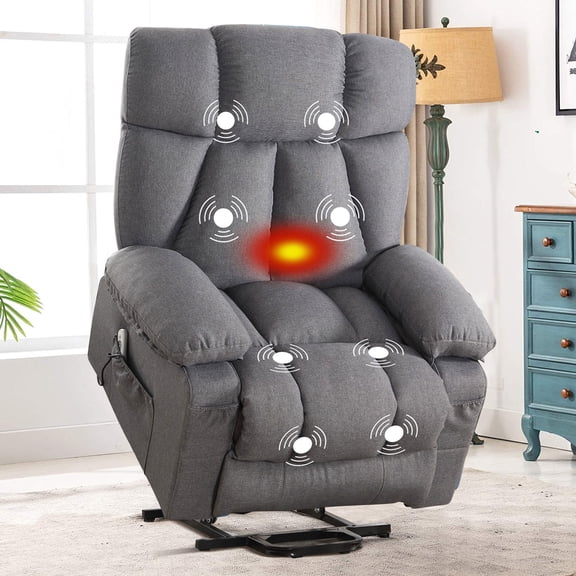 JMYMRY Lift Recliner Chair for Elderly with Heat Massage, Breathable Fabric Flat Sleeping Power Lift Chair for Living Room, Grey